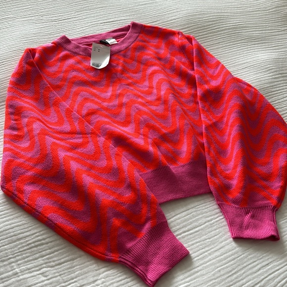 LAST CHANCE H&M bright pink & orange wavy jacquard sweater NEW - Picture 4 of 6